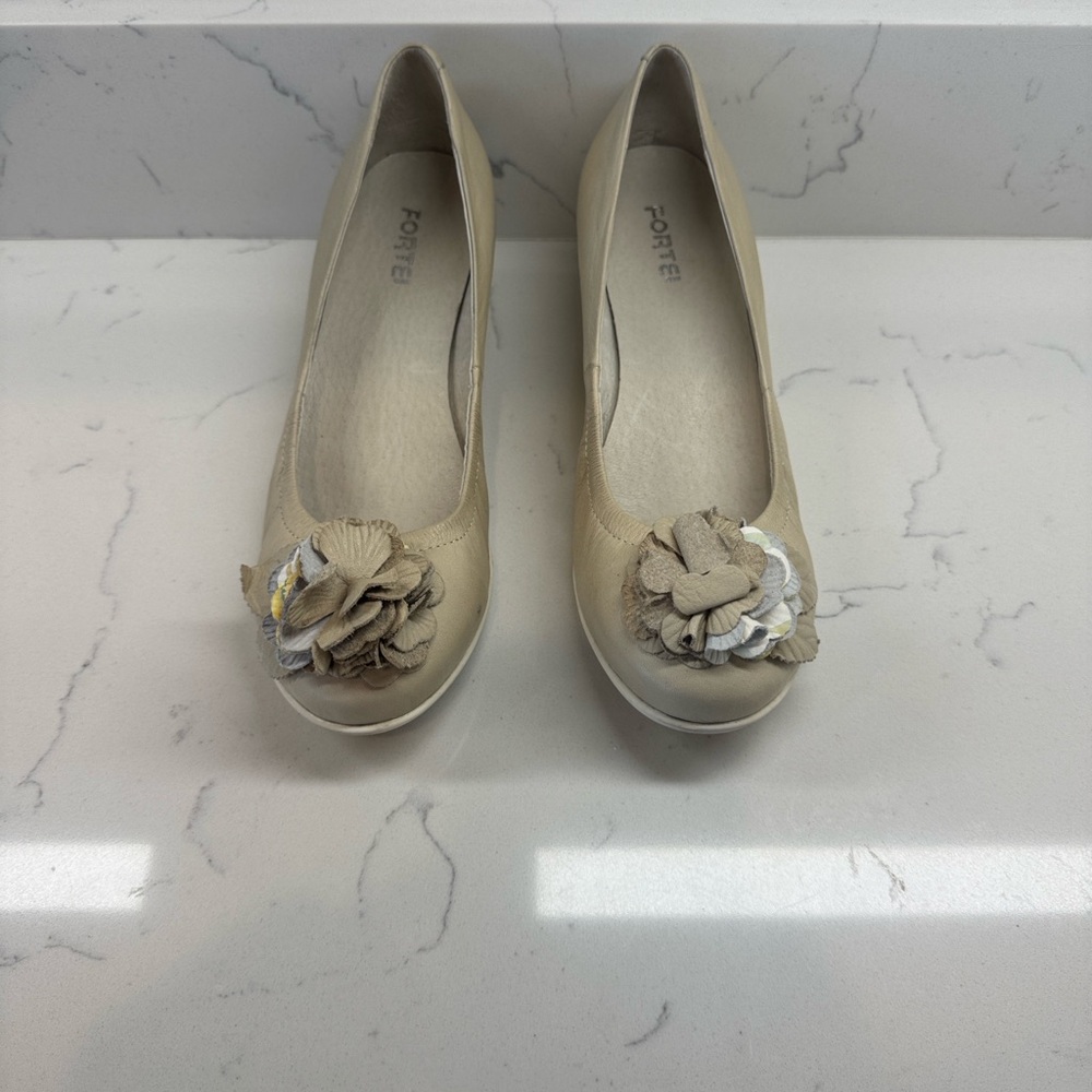 Forte Cream Floral Women's Heels Real Leather